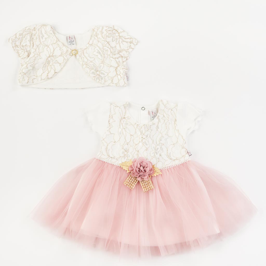 Βρεφικο επισημο φορεμα με κοντο μανικι με μπολερο  Bulsen Golden Baby Rose   Ροζε