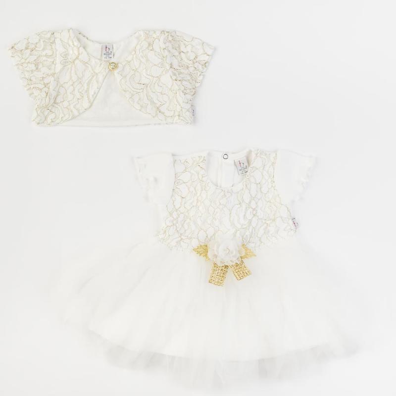 Baby formal dress with short sleeves and bolero  Bulsen Golden Baby Rose   White