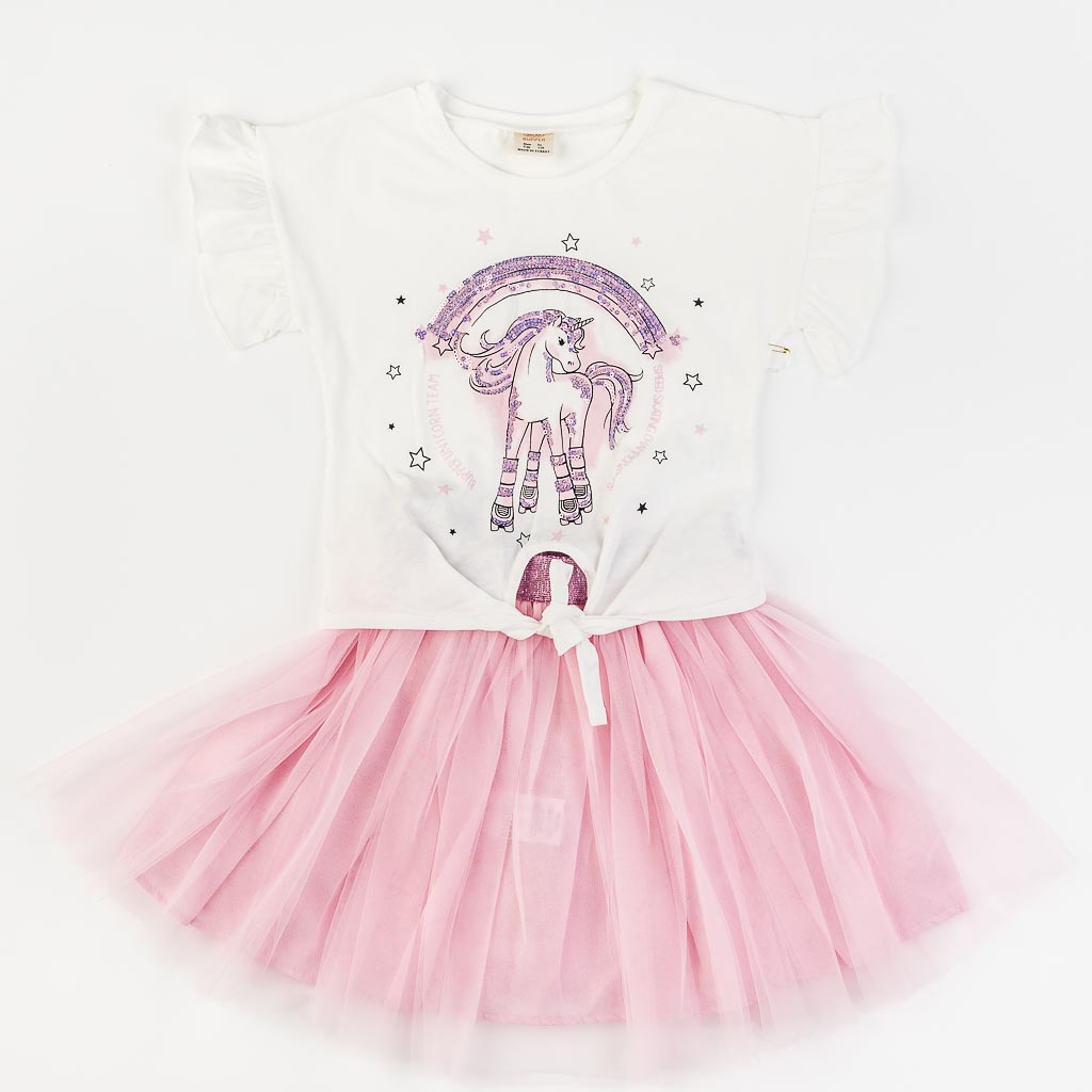 Παιδικό σετ Κοντομάνικη μπλούζα με Φούστα  Bupper Unicorn Team  Ροζ