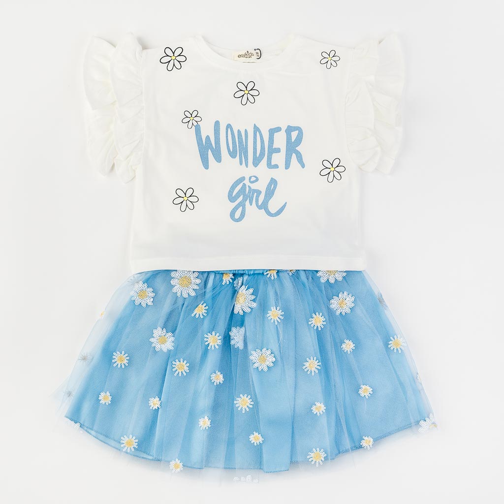 Детски комплект тениска и пола Eray Kids Wonder Girl. Син