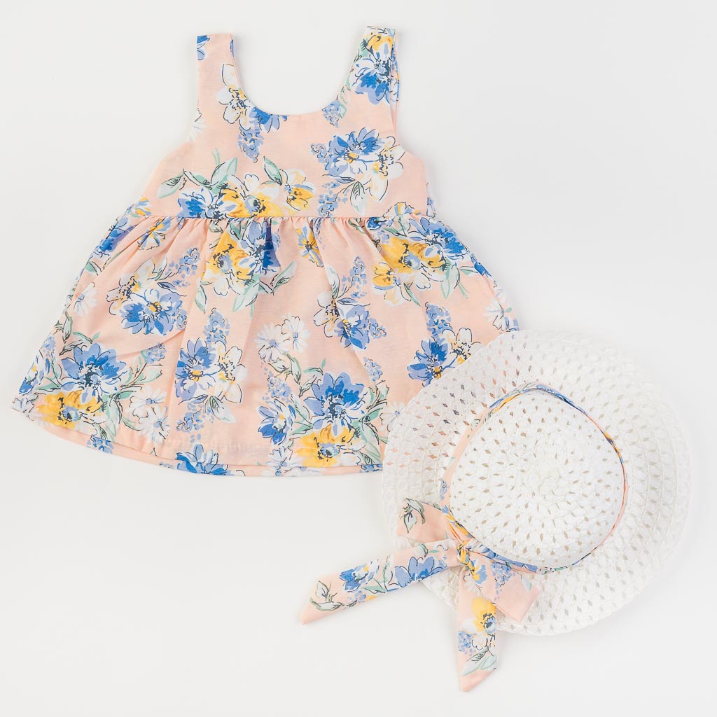 Бебешки комплект рокля и шапка Kidex Purple Flower Праскова
