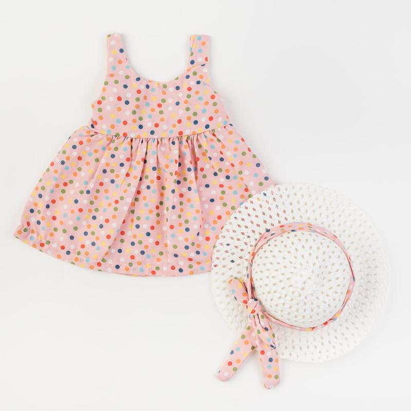 Baby set Dress and hat  Kidex Dots  Pink