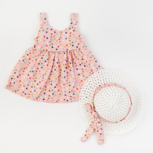 Бебешки комплект рокля и шапка Kidex Dots Розов