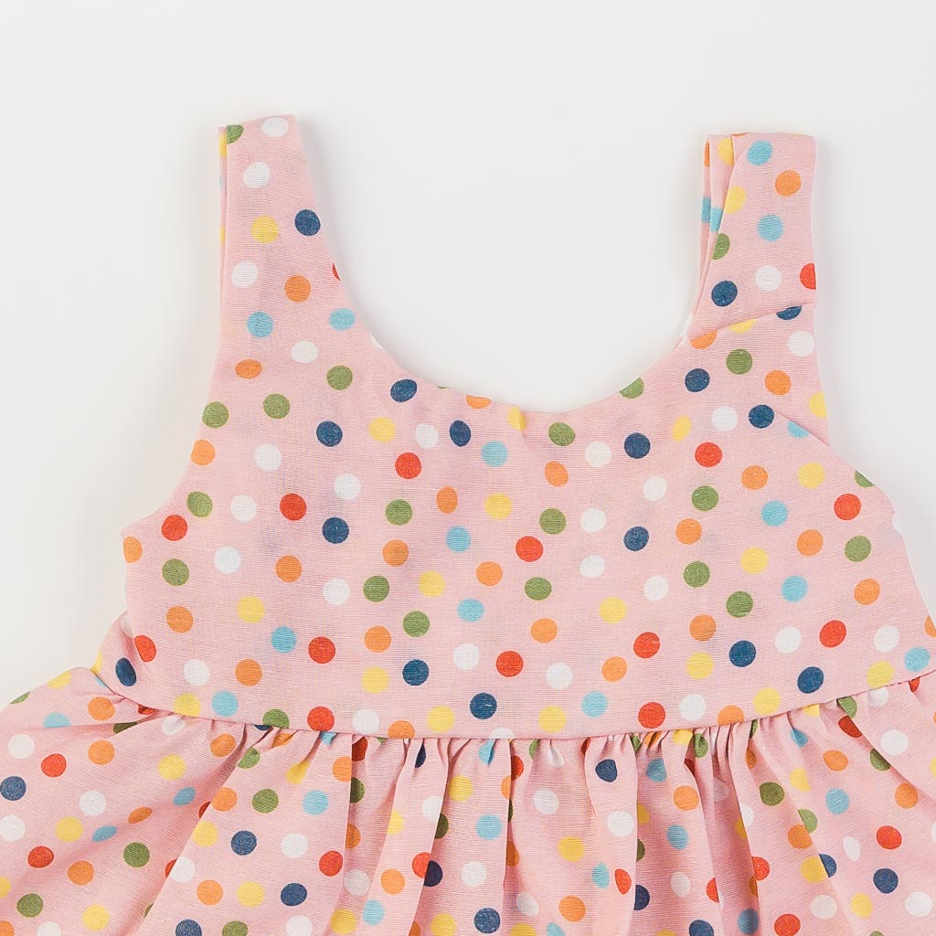 Бебешки комплект рокля и шапка Kidex Dots Розов
