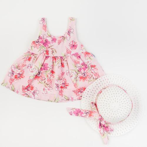 Βρεφικά σετ ρούχων Φόρεμα με καπελο  Kidex Pink Flower  Ροζ