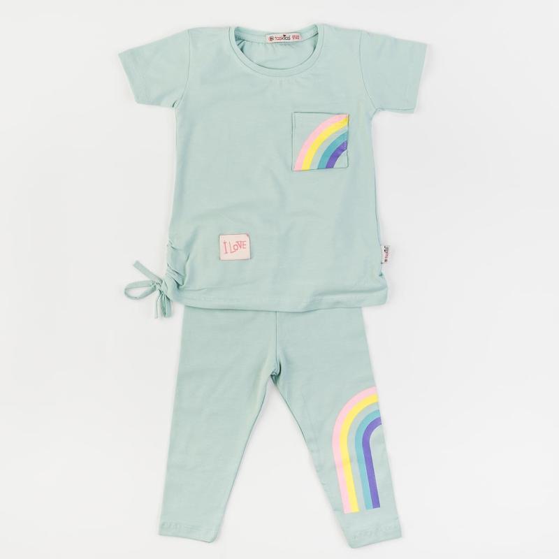 Childrens clothing set For a girl T-shirt and Leggings  7/8   Rainbow  Mint