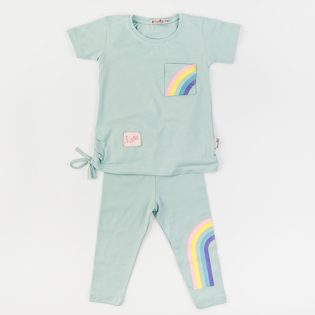Детски комплект за момиче тениска и клин 7/8 Rainbow Мента