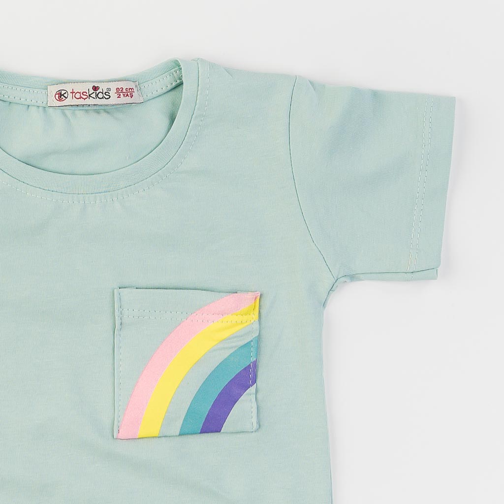 Παιδικό σετ Για Κορίτσι Κοντομάνικη μπλούζα με Κολάν  7/8   Rainbow  Μεντα