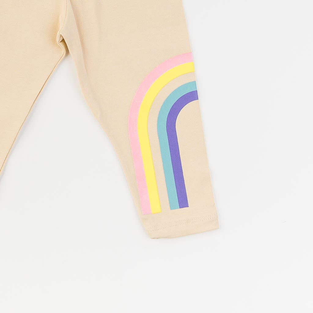 Детски комплект за момиче тениска и клин 7/8 Rainbow Бежов