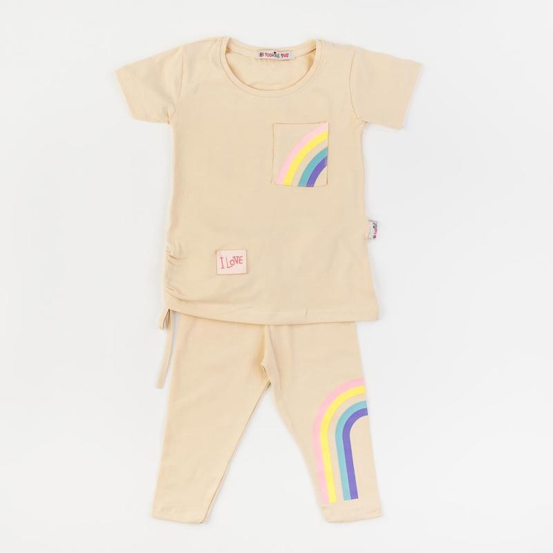 Детски комплект  момиче тениска и клин 7/8 Rainbow Бежов
