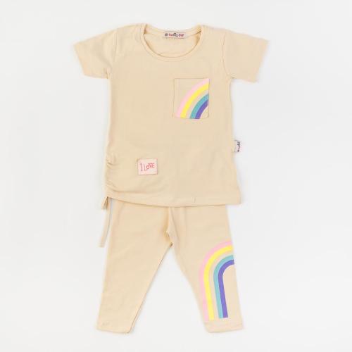 Детски комплект за момиче тениска и клин 7/8 Rainbow Бежов