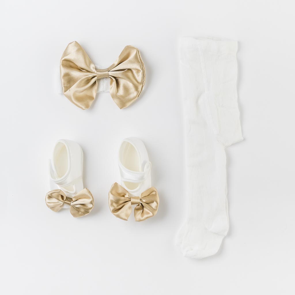 Βρεφικά σετ ρούχων Για Κορίτσι καλσον κορδελα για μαλλια με παπουτσια αγκαλιας Ασπρο /  Χρυσαφι