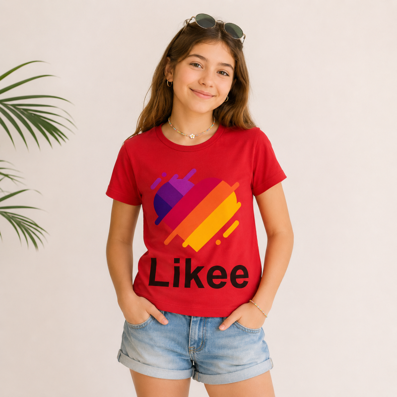 Детска тениска  момиче с щампа Likee - Червена