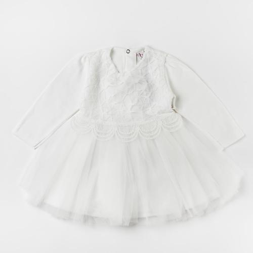 Бебешка рокля с тюл и дантела Bulsen Baby Бяла