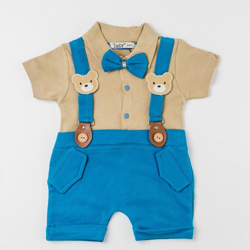 Baby overalls For a boy with short sleeves  Lucy   Teddy  Brown