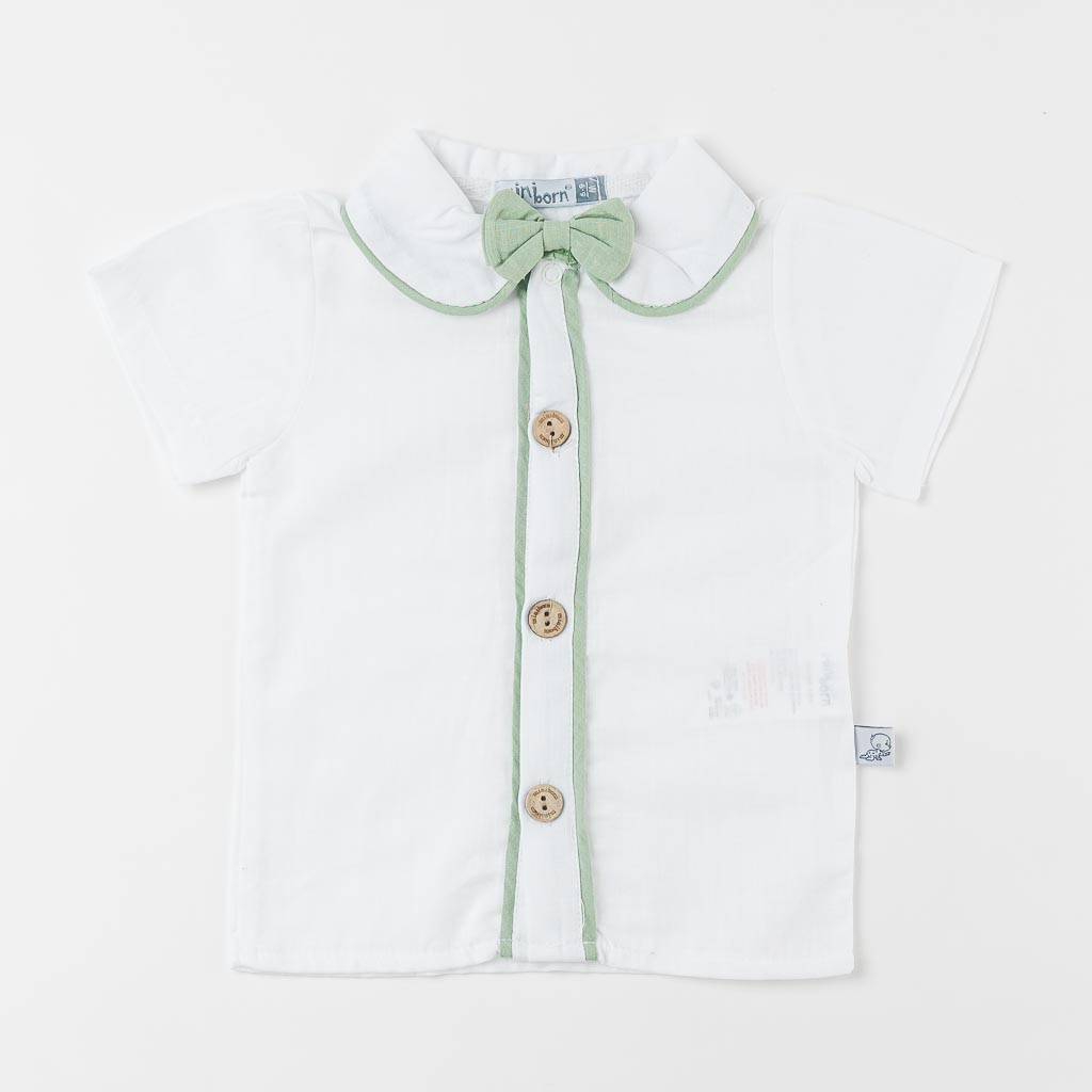 Βρεφικά σετ ρούχων Για Αγόρι πουκαμισο με κοντο μανικι με Παντελόνι με τιραντες  MiniBorn   This Style Boy  Ασπρο