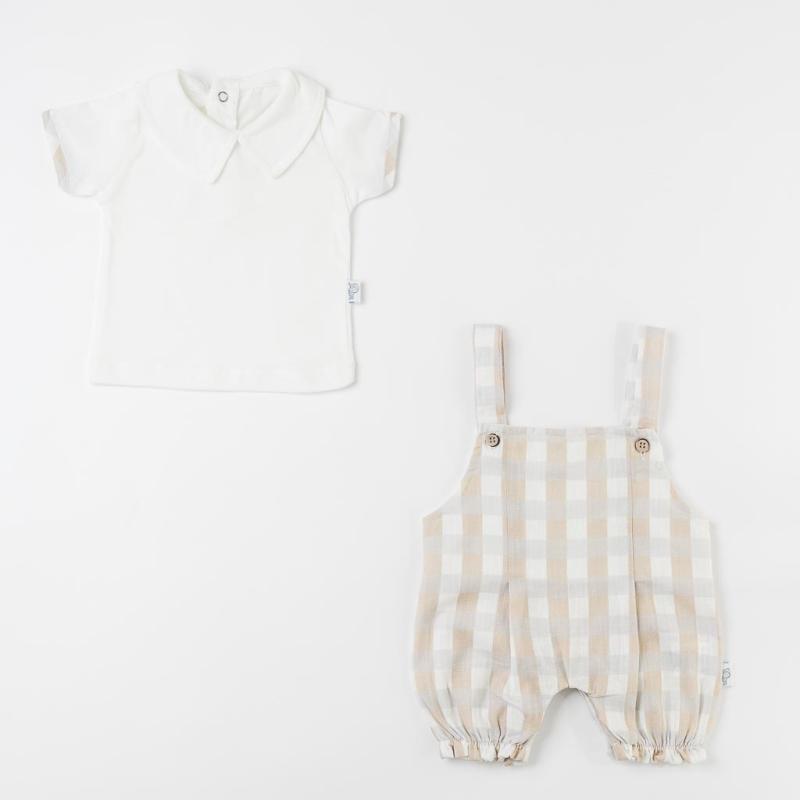Бебешки комплект  момче тениска и гащеризон Jolly Joy Summer Time Бежов