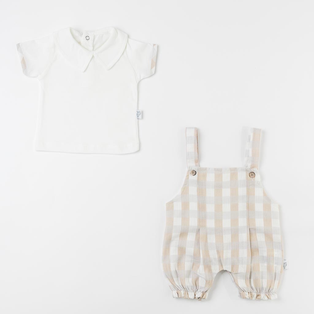 Бебешки комплект за момче тениска и гащеризон Jolly Joy Summer Time Бежов