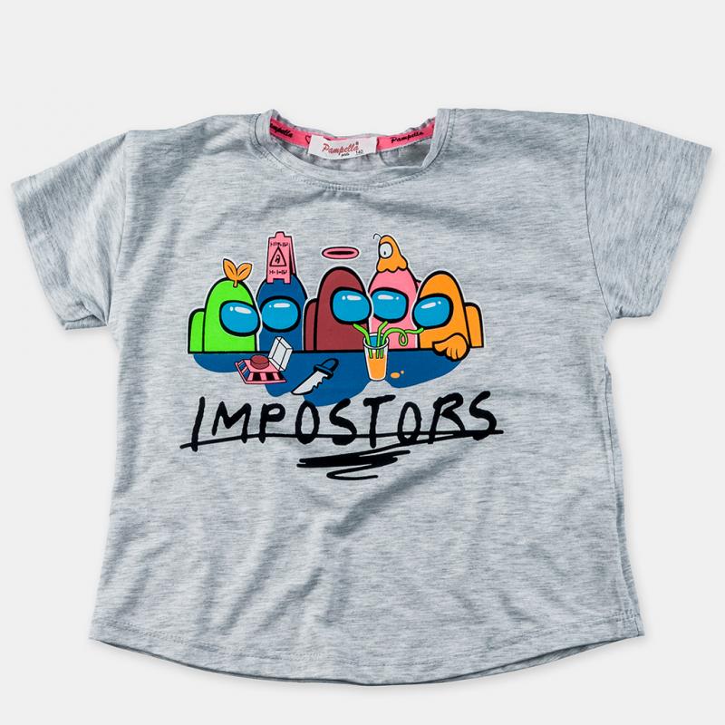 Детска тениска  момиче с щампа Impostors - Сива
