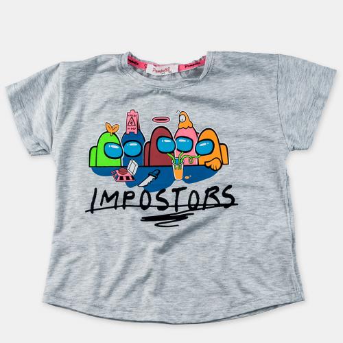 Детска тениска за момиче с щампа Impostors - Сива