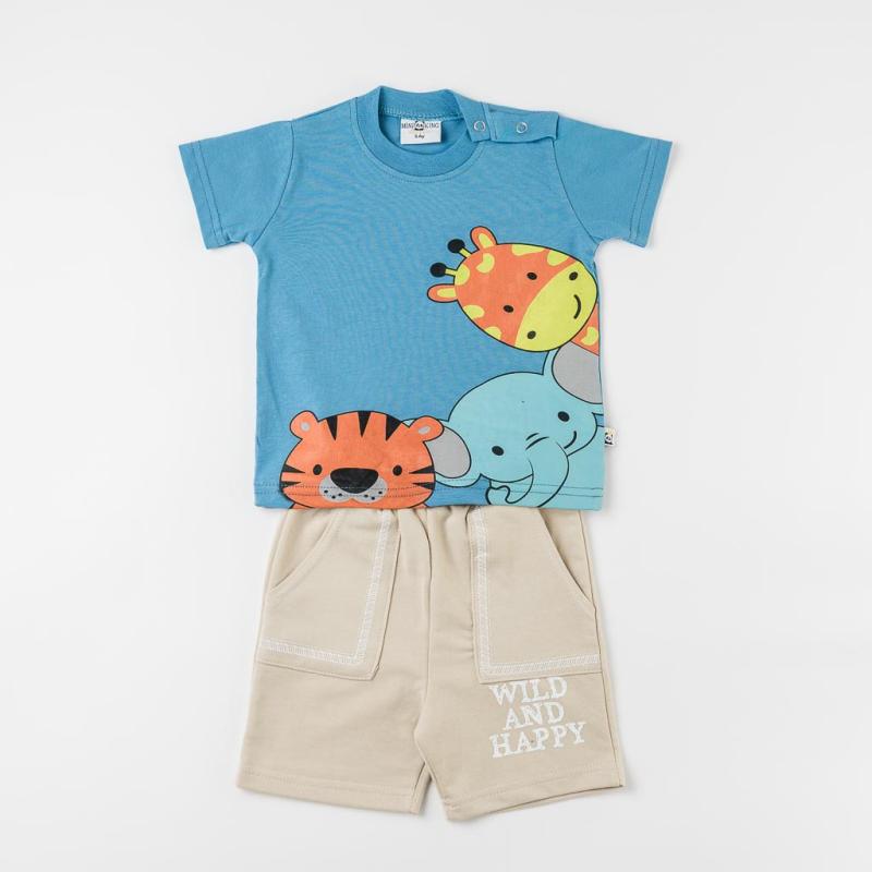 Set pentru bebeluși Pentru băiat tricou şi pantaloni scurţi  Wild And Happy  Albastru