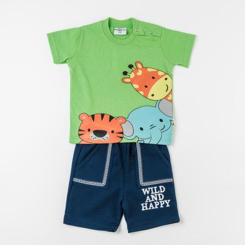 Бебешки комплект за момче тениска и къси панталонки Wild And Happy Зелен