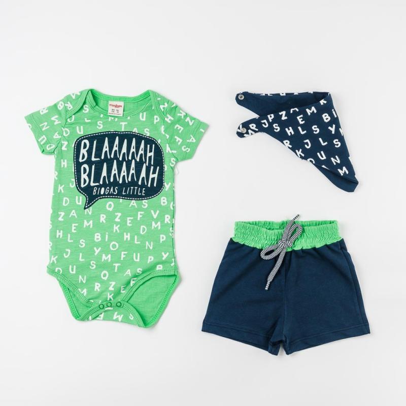 Baby set with short sleeves For a boy 3 parts  Bupper   Alphabet  Green