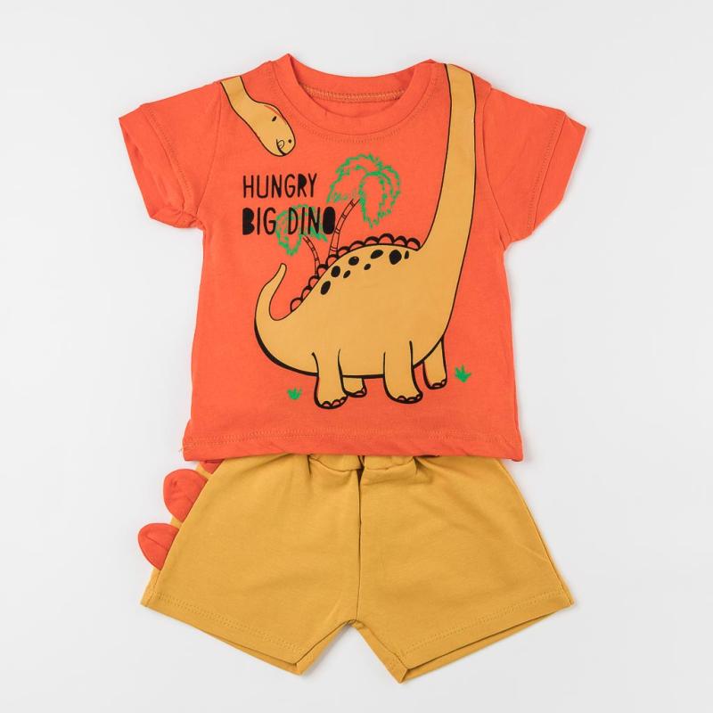 Бебешки комплект с къс ръкав  момче Hungry Big Dino Оранжев