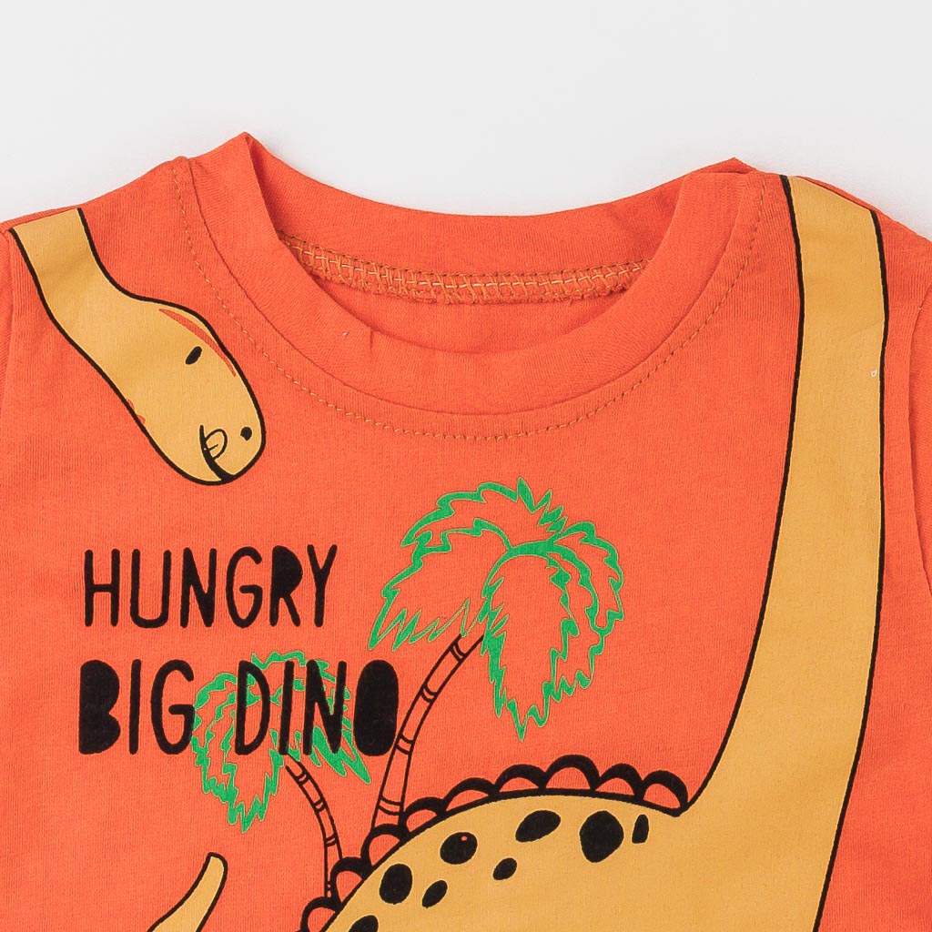 Бебешки комплект с къс ръкав за момче Hungry Big Dino Оранжев