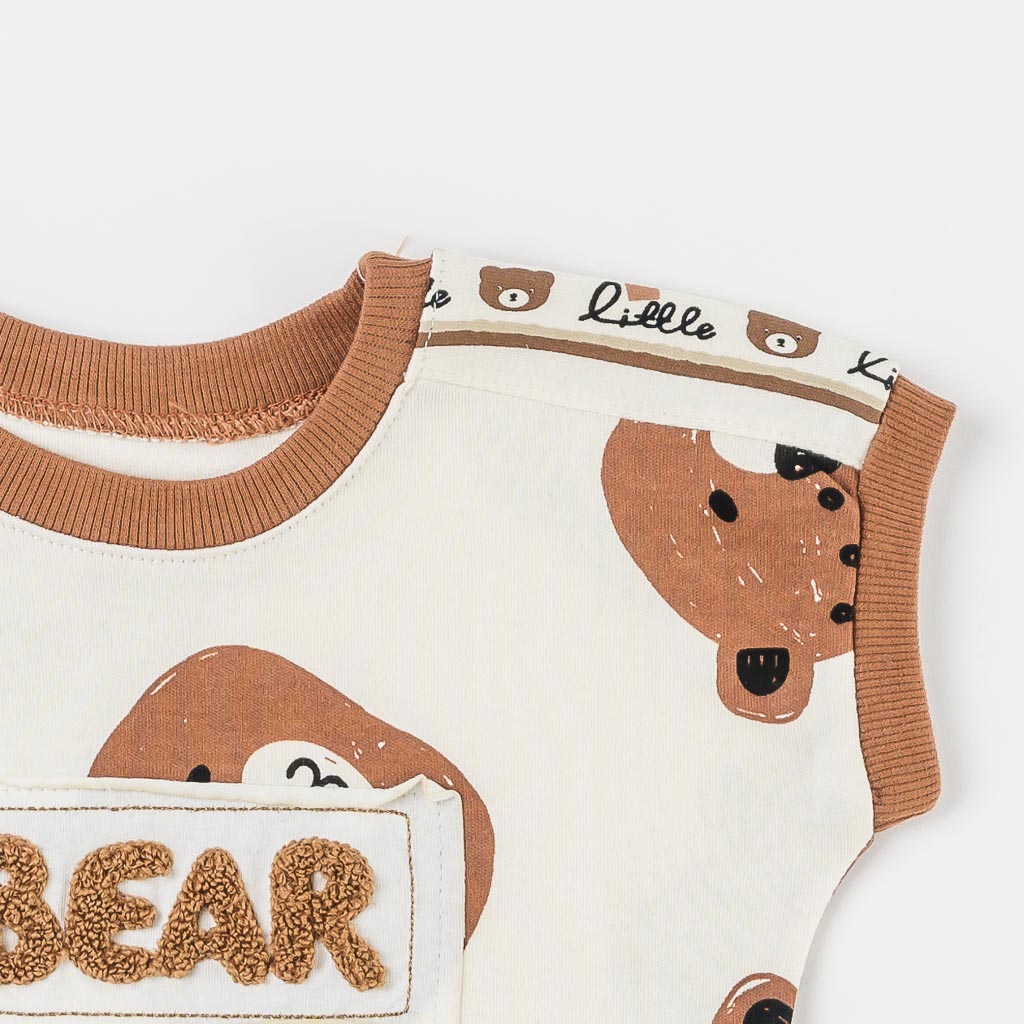 Бебешки комплект с къс ръкав за момче Bears Екрю