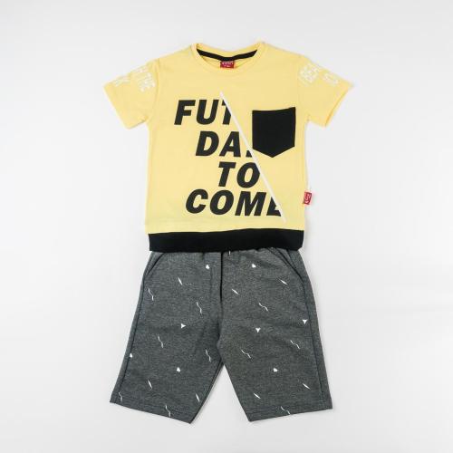 Детски комплект тениска и къси панталонки за момче Fun Жълт