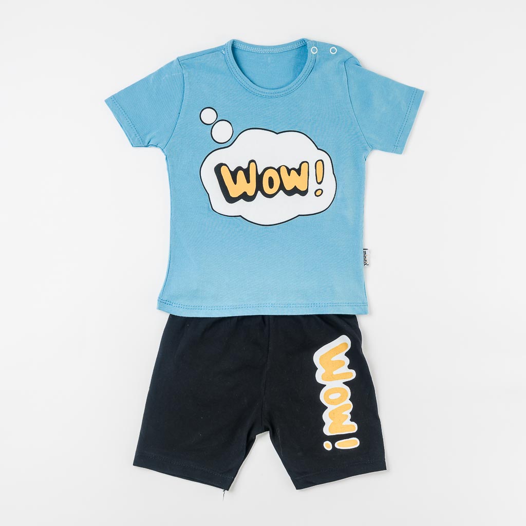 Детски комплект тениска и къси панталонки за момче Wow Син