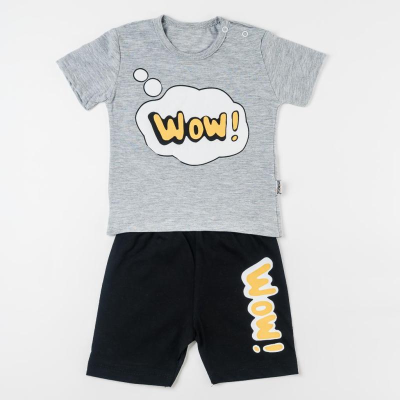 Childrens clothing set t-shirt and shorts For a boy  Wow  Gray