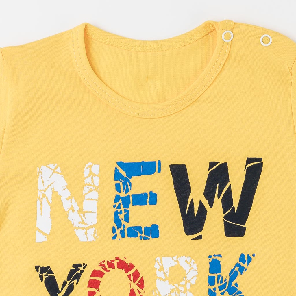 Детски комплект тениска и къси панталонки за момче New York Жълт