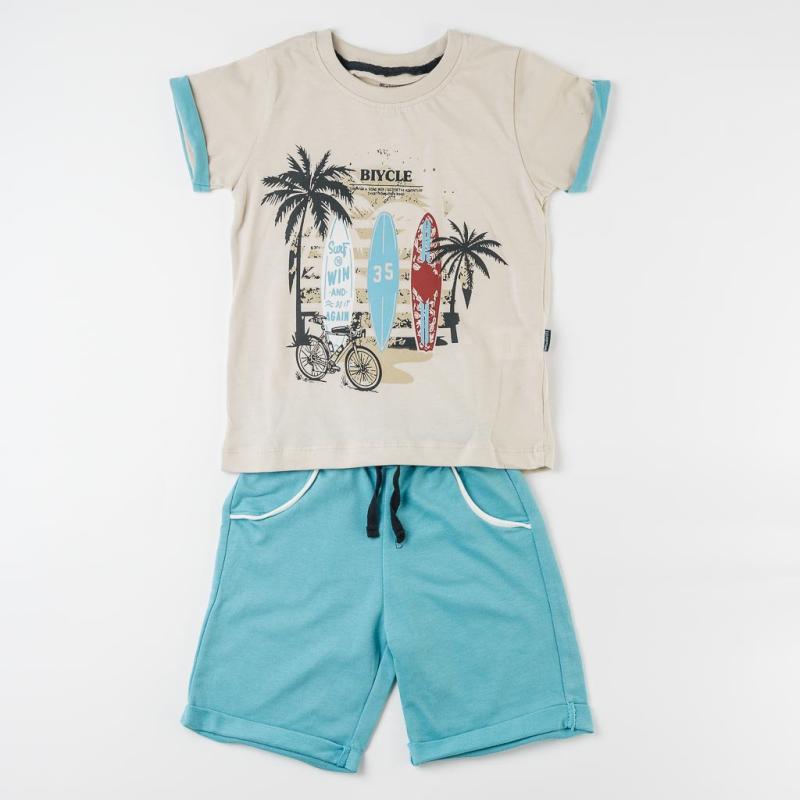 Παιδικό σετ κοντο μανικι και κοντο παντελονι Για Αγόρι Miniworld Biycle  Μπεζ