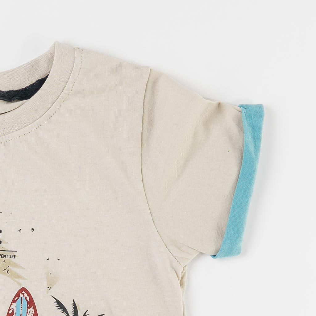 Детски комплект тениска и къси панталонки за момчеMiniworld Biycle Бежов