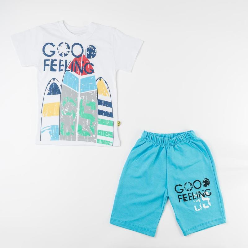 Childrens clothing set t-shirt and shorts For a boy  Good Felings  White