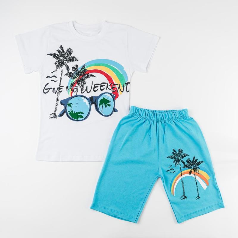 Childrens clothing set t-shirt and shorts For a boy  Give me weekend  Blue