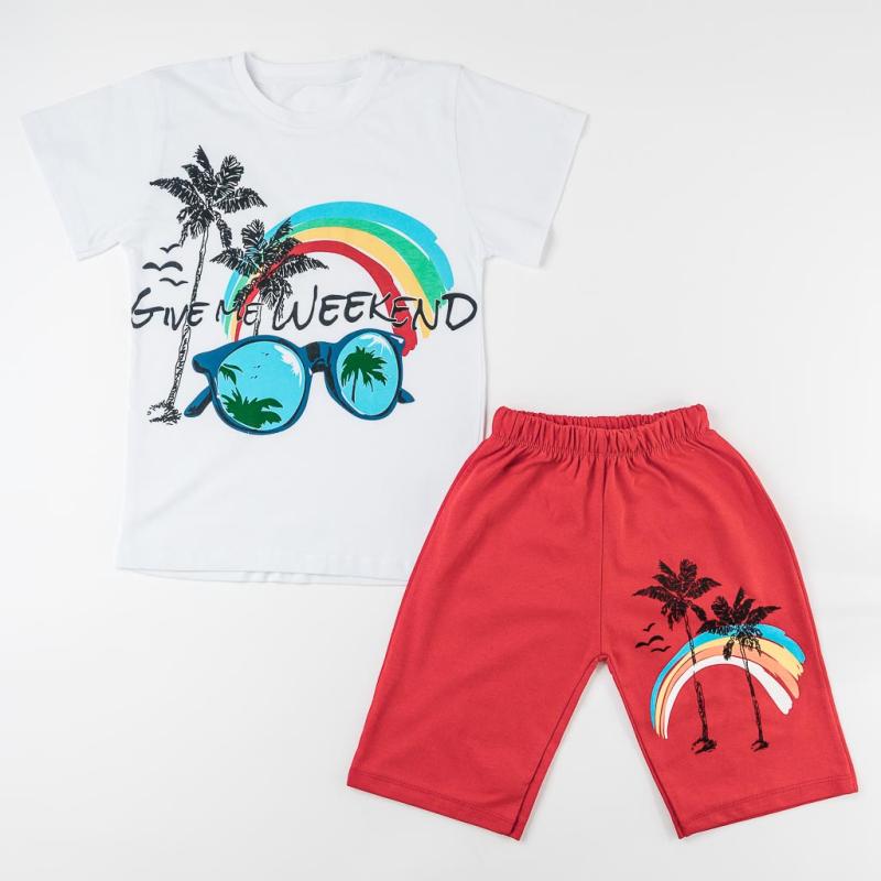 Childrens clothing set t-shirt and shorts For a boy  Give me weekend  Red