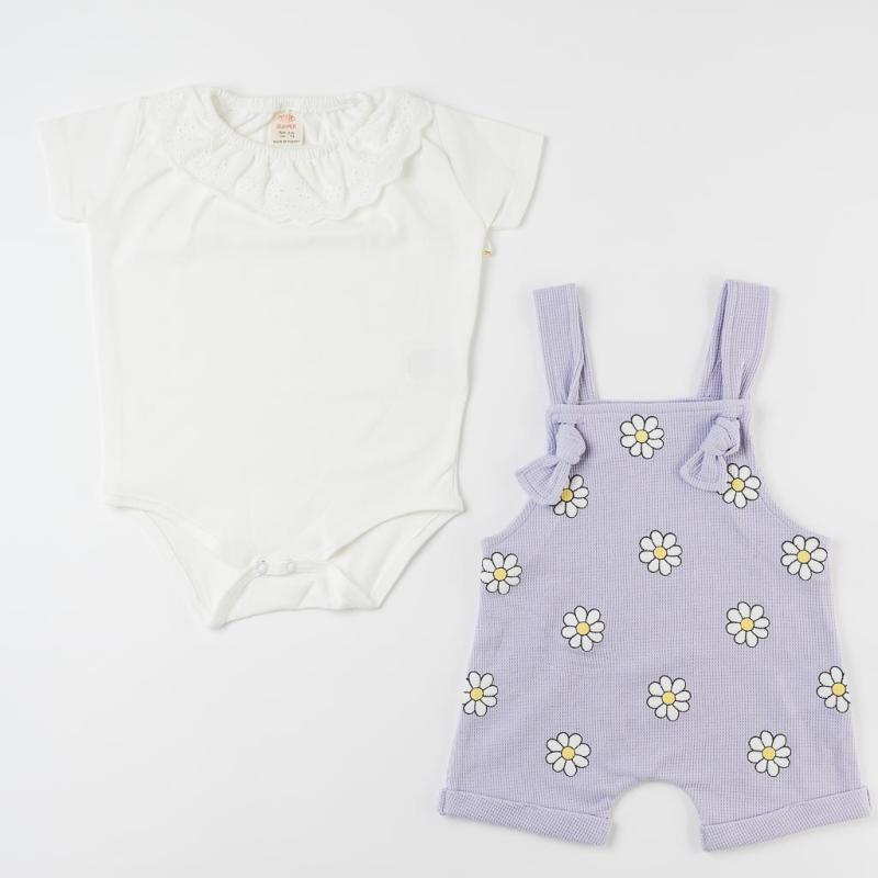 Baby set Boiler suit with a t-shirt  Bupper Daisy  Purple