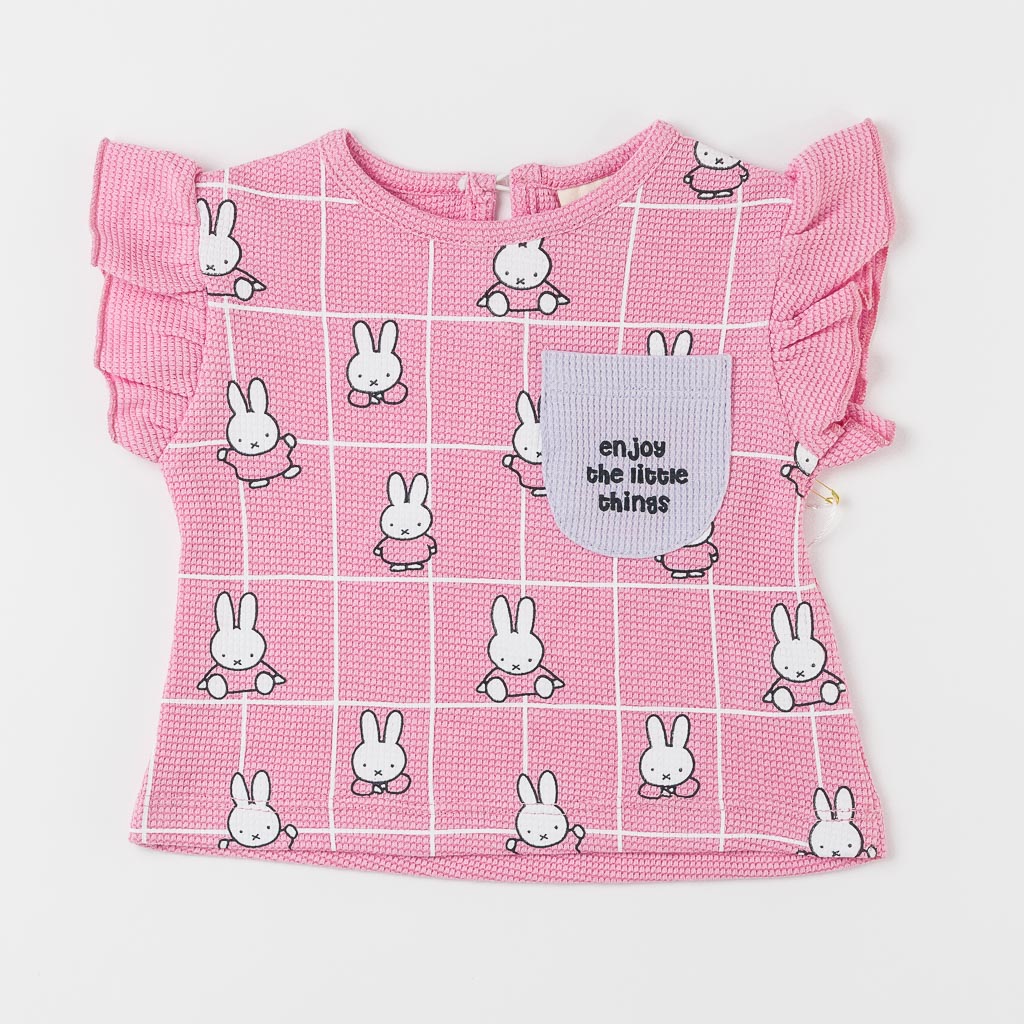 Бебешки комплект тениска и къси панталонки за момиче Bupper Enjoy the little things Розов