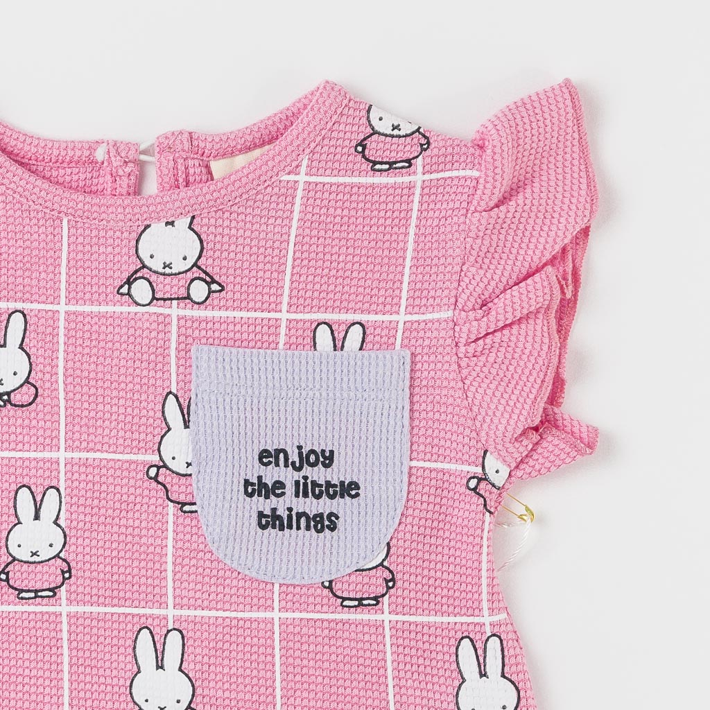 Бебешки комплект тениска и къси панталонки за момиче Bupper Enjoy the little things Розов