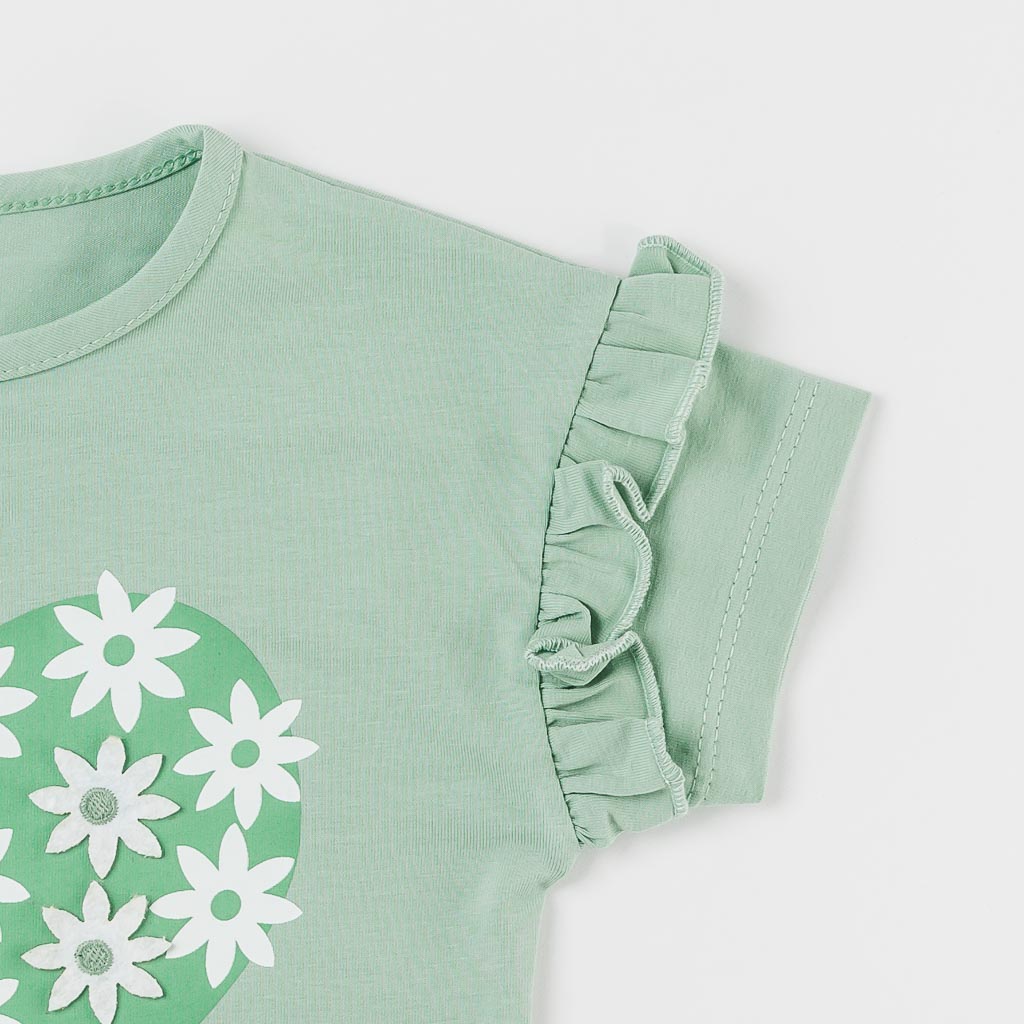 Бебешки комплект тениска и къси панталонки за момиче Flamingo Bloom Зелен