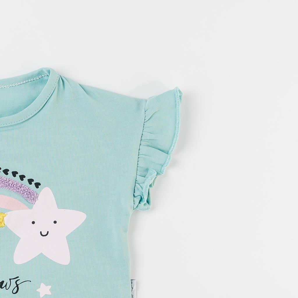 Бебешки комплект тениска и клинче за момиче Flamingo Star Мента