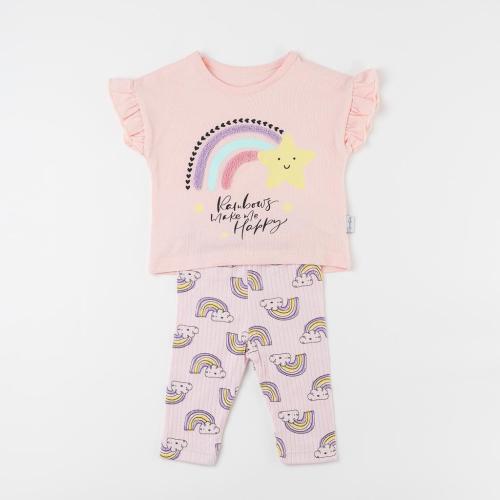 Бебешки комплект тениска и клинче за момиче Flamingo Star Розов