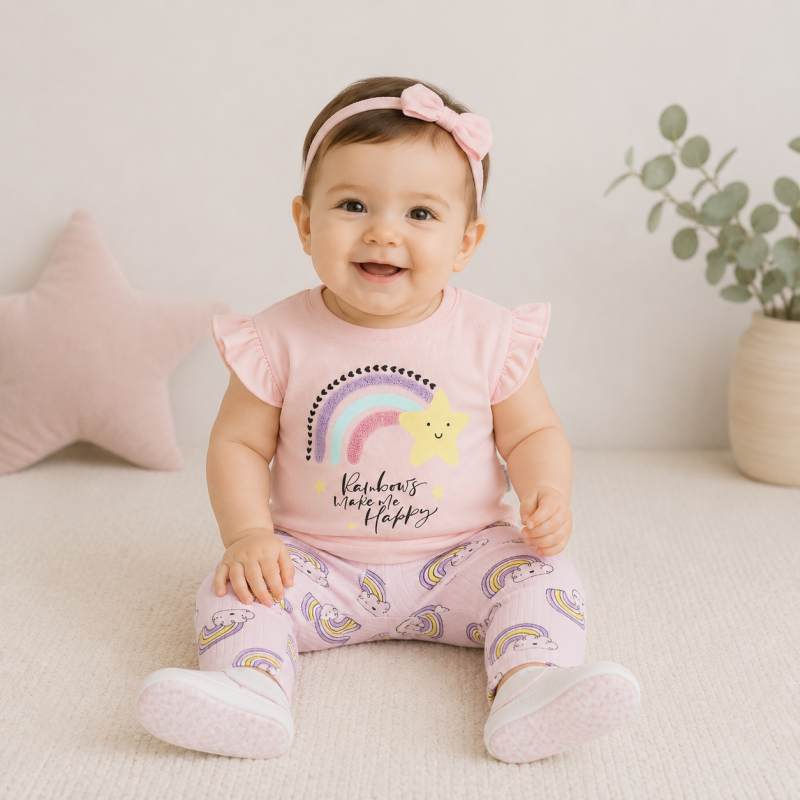 Бебешки комплект тениска и клинче  момиче Flamingo Star Розов