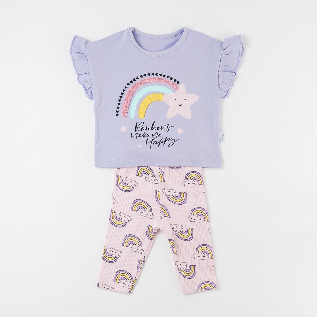 Бебешки комплект тениска и клинче за момиче Flamingo Star Лилав