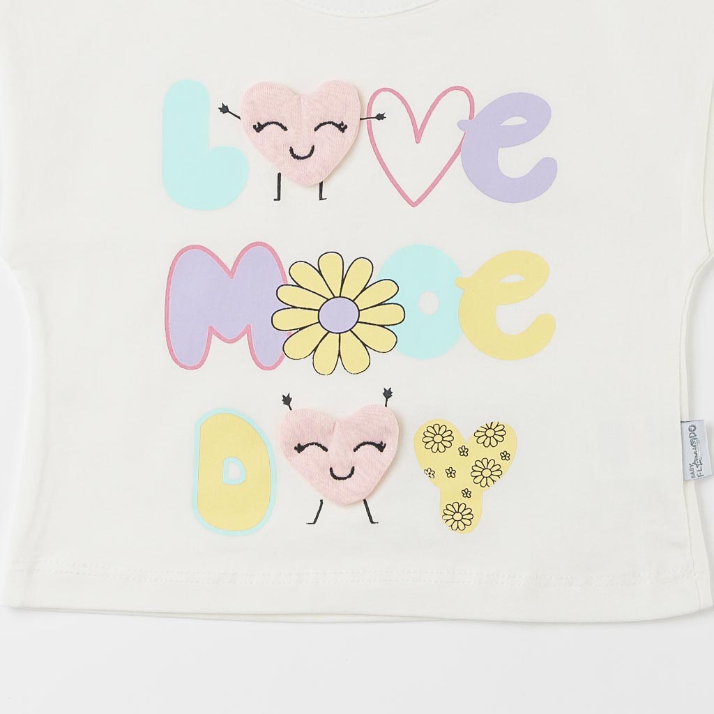 Бебешки комплект тениска и клинче за момиче Flamingo Love Бял