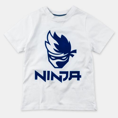 Детска тениска за момче с щама Ninja - Бяла