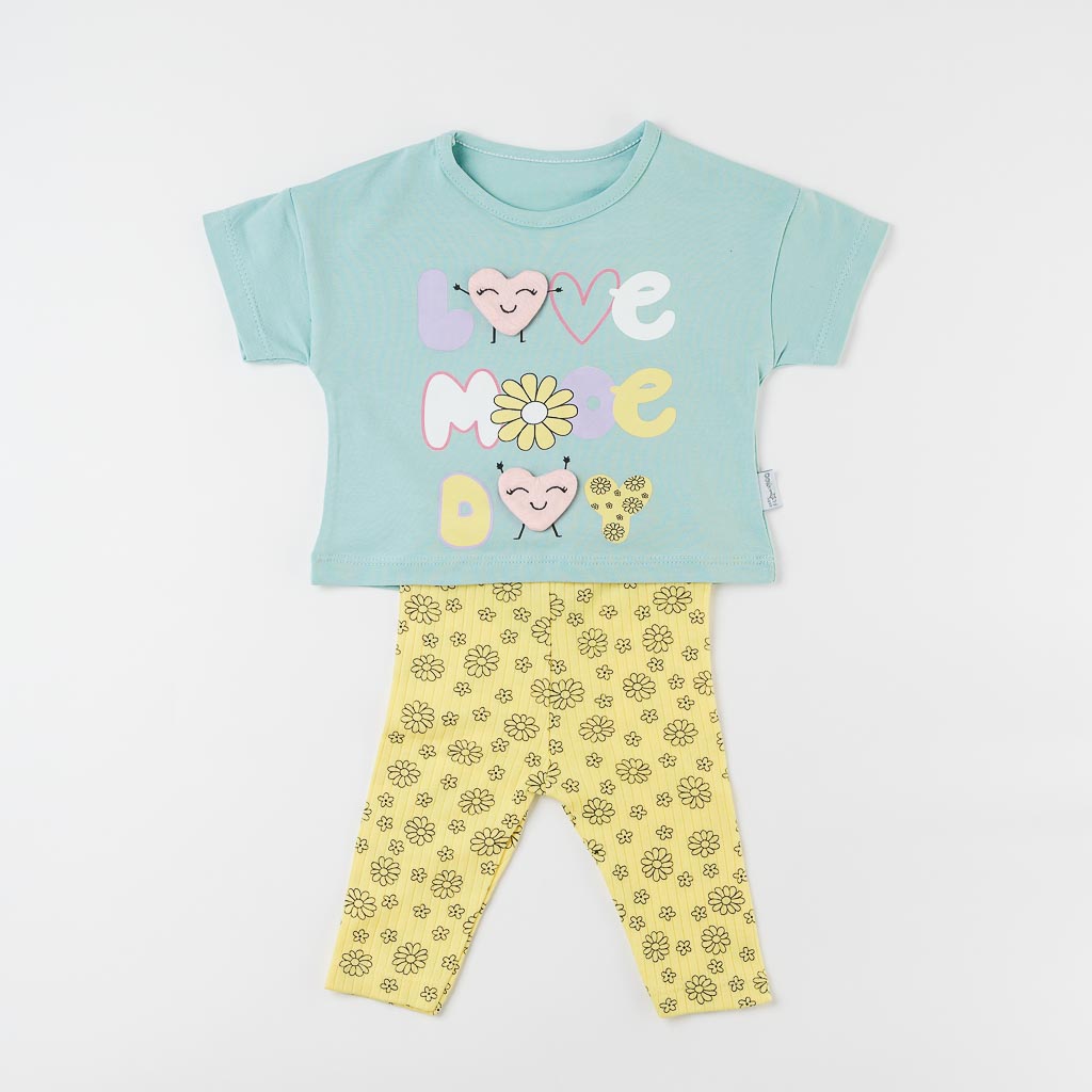 Бебешки комплект тениска и клинче за момиче Flamingo Love Мента